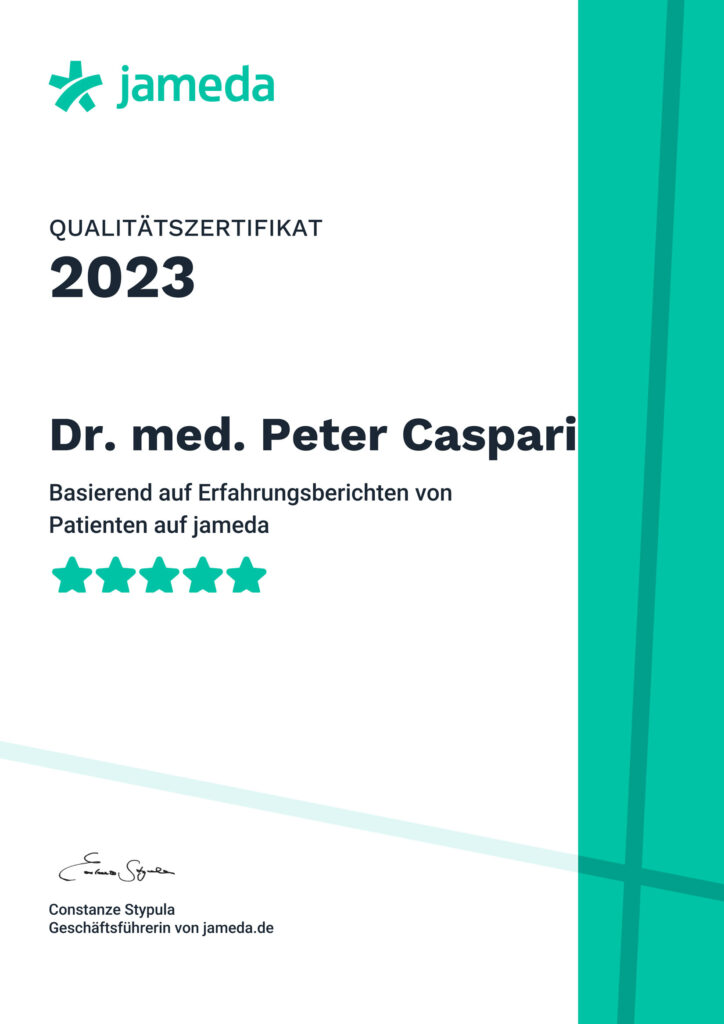 Jameda Qualitätszertifikat 2023 - Dr. med. Peter Caspari
